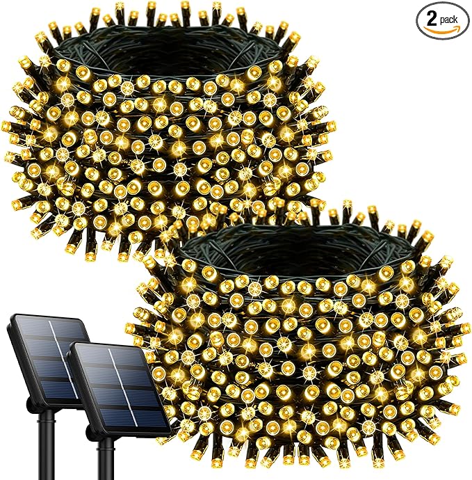Selarlyt 2 Pack 200LED Solar Christmas Lights Outdoor, 72FT Solar String Lights with 8 Lighting Modes, IP65 Waterproof Solar Lights Outdoor for Xmas Garden Party Tree Decor, Warm White