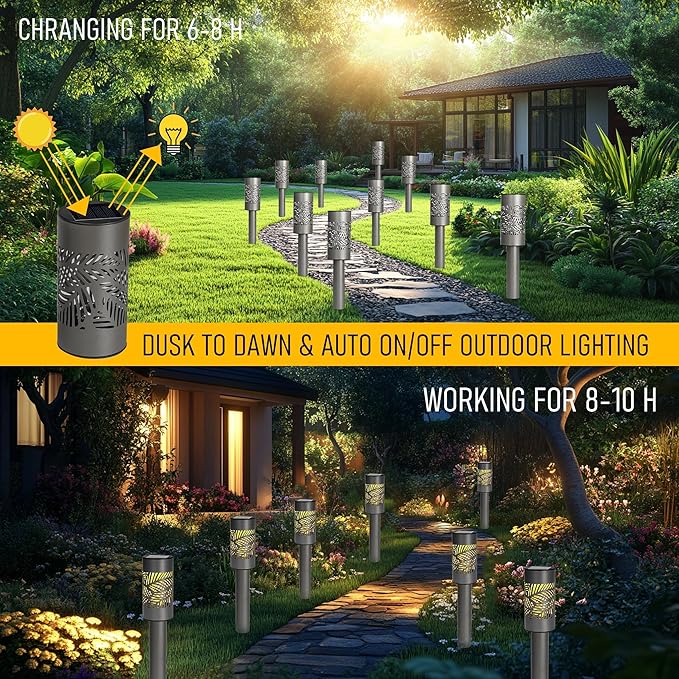 Dazzle Bright Solar Pathway Lights Outdoor, 12 Pack LED Warm White Waterproof Solar Powered Landscape Lights for Walkway Driveway Lawn Patio Yard Garden