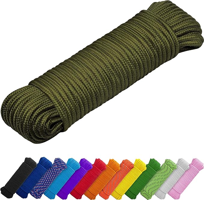 TECEUM Rope – 150 Feet x 1/4 Inch (7mm) – Army Green – Strong All-Purpose Utility Rope – Camping, Crafting, Flag Pole, Indoor & Outdoor – Polypropylene Nylon Poly Lightweight Diamond Braided Cord