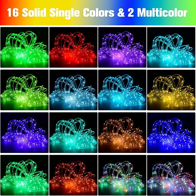 Nazuwke 49Ft LED Rope Lights for Outside, 18 Colors Changing Outdoor Fairy String Lights with Remotes, Waterproof 150 LEDs Colored Rope Lighting Plug in for Bedroom Patio Party Halloween Christmas