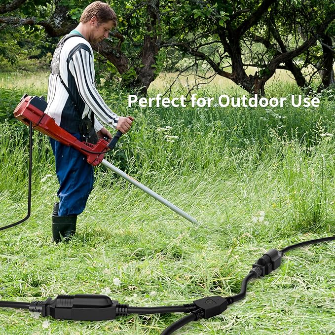 2 Way Power Cord Splitter Cable 15 Ft-3 Prong 1 to 2 Extension Cord-Outlet Saver-Elecan Male to Female Y Splitter Power Extension Cable Strip–UL Certified SJTW 16 Gauge 13 A/125 V–Black