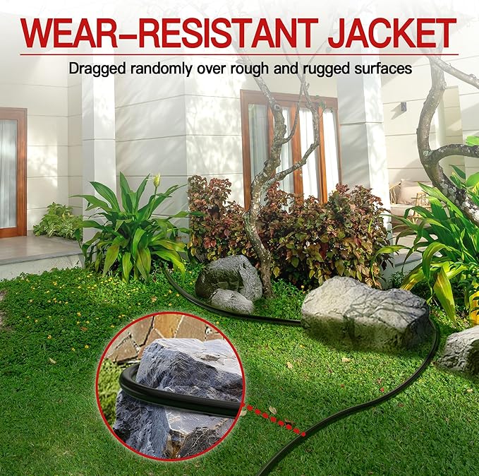 150 FT 12 Gauge Extension Cord Outdoor, Heavy Duty Weatherproof & Flame Retardant Black 3 Prong Power Cord with Light, Outside for Lawn & Garden, 15 Amps 1875 Watts 125 VAC 12AWG SJTW, ETL Listed