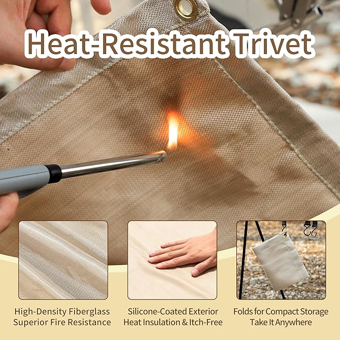 Fireproof Blanket,Made of Fiberglass with Bound Edges and Metal Perforations, can be Laid Flat or Hung up, Suitable for Camping, Home fire Protection,BBQ Grill mats (Khaki 23.75" x 31.5")
