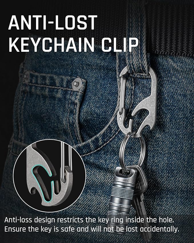 TISUR Titanium Carabiner Keychain Clip, Anti-Lost Key Ring Holder, Self-Locking Metal Gate Clip Key Chain Bottle Opener for Men Women