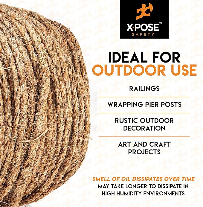 Manila Rope - 1/4 Inch 600' - 3 Strand Cordage Twisted Braided Rope - Thick Natural Fiber for Marine, Decorative for Crafts, Porch Column, Outdoor Pole Wrap, Tree Swing 6 Pack