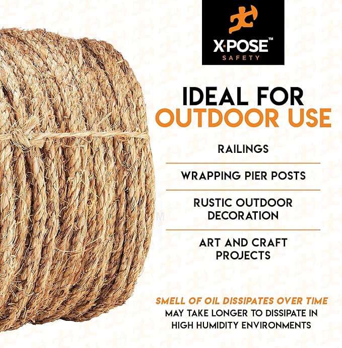 Manila Rope - 3/8 Inch 600' - 3 Strand Cordage Twisted Braided Rope - Thick Natural Fiber for Marine, Decorative for Crafts, Porch Column, Outdoor Pole Wrap, Tree Swing 2 Pack