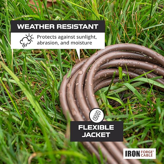 Iron Forge Cable Outdoor Brown Extension Cord 100 ft - 16 Gauge 10 Amp Heavy Duty Brown Outdoor Extension Cords 3 Prong - 16/3 SJTW Great for Outdoor