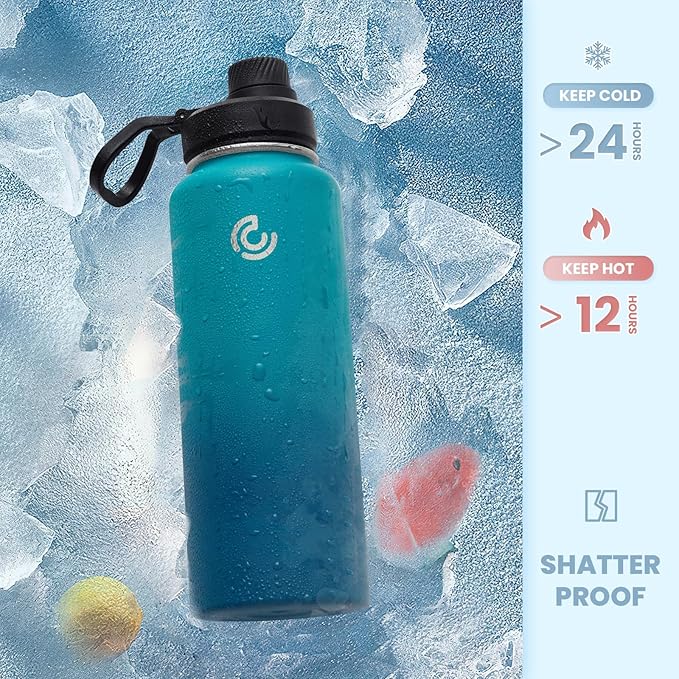 Sports Water Bottle 40oz, Insulated Water Bottle with Handle,Stainless Steel,Simple Modern,Suitable for Travel, School, Boy, Girl(Dark Night)