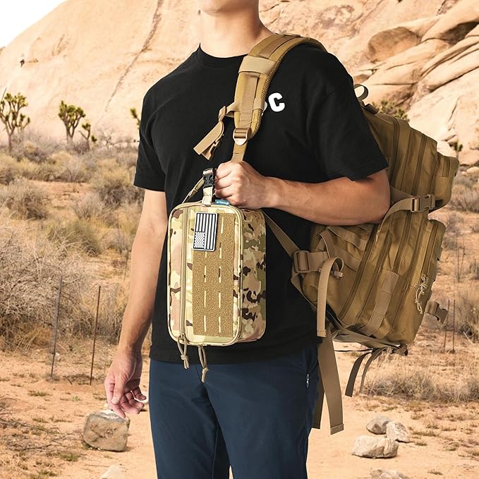 PAVILIA Tactical Toiletry Bag for Men, Travel Hygiene Bag, Military Gear Dopp Kit, Water Resist Molle Accessories Pouch, Mens Shaving Essentials, Gym Bathroom Shower Small Toiletries Tool EDC, Camo