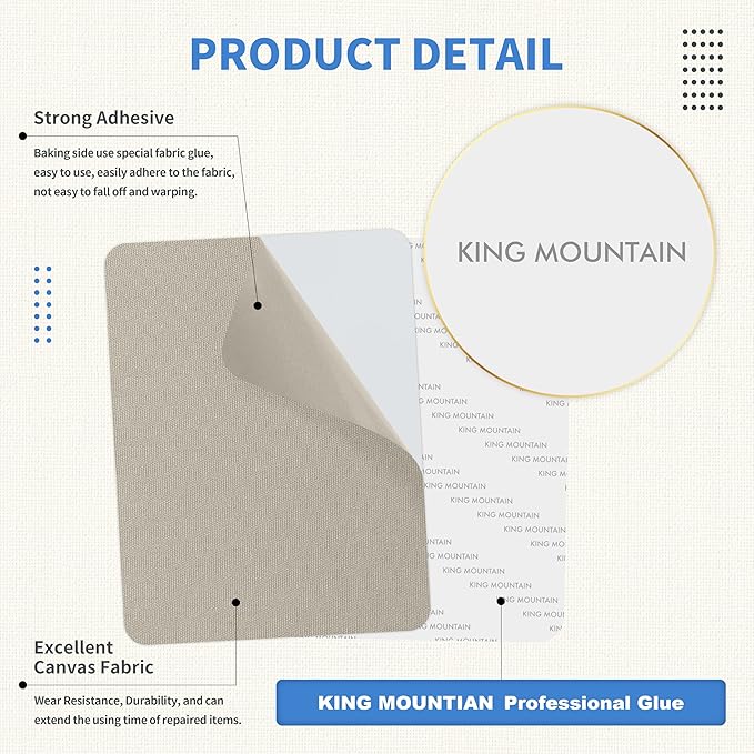 KING MOUNTAIN Canvas Repair Patch 9 x11 Inch 2 Pcs Self-Adhesive Waterproof Fabric Patch for Sofas, Tents, Furniture,Tote Bags, Car Seats (Grey2.0)