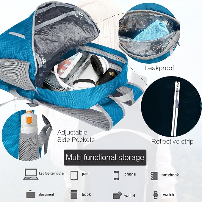 Waterproof Foldable Backpack Dry Storage Lightweight Daypack 35L Outdoor Backpack for Beach Men Women Blue