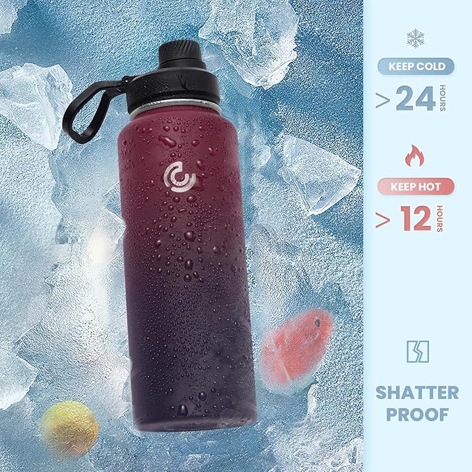 Sports Water Bottle 32oz, Insulated Water Bottle with Handle,Stainless Steel,Simple Modern,Suitable for Travel, School, Boy, Girl(Midnight)