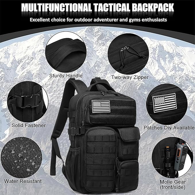 Wotony Tactical Backpack - Military waterproof backpack with multiple pockets and tactical gear for the outdoors (Green Leaf, 25L)