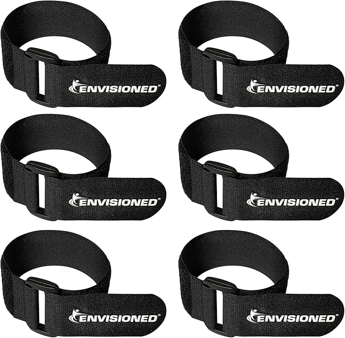 Reusable Cinch Straps 2" x 12" (Usable Length is 8.75") - 6 Pack, Multipurpose Strong Gripping, Quality Hook and Loop Securing Straps (Black)