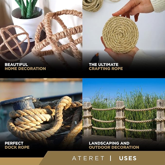 ATERET Twisted ProManila - UnManila Rope I 1 inch x 300 feet I 3 Strand Synthetic Polypropylene Rope I Multipurpose, Lightweight, Weather-Resistant Cord for Decor, Landscaping & DIY Projects