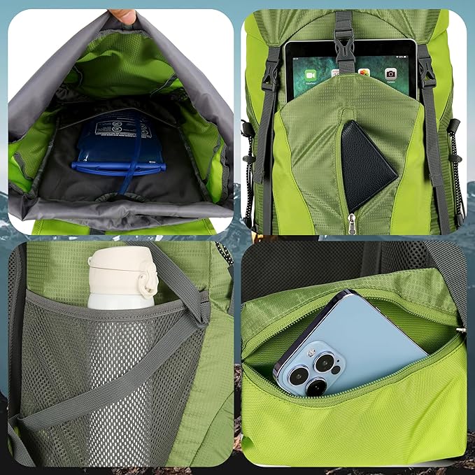 75L Hiking Backpack with Rain Cover Waterproof Camping Backpack Shoes Warehouse for Men Women, Frameless