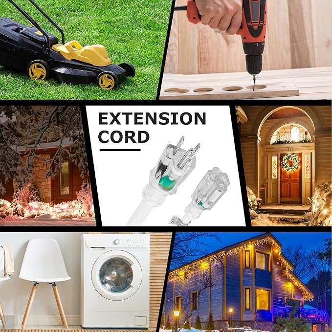 YOJOE Indoor Outdoor Extension Cord with Lighted End, 3 Prong 13A Weatherproof Power Cord, 16 Gauge Heavy Duty 6 ft White Extension Cord for Garage, Garden and Home, 16/3 SJTW UL Listed