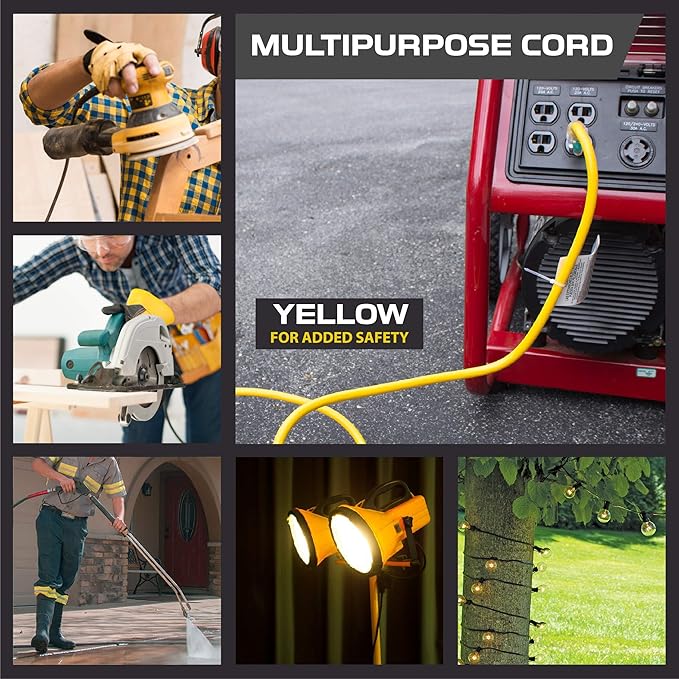 Iron Forge Cable Outdoor Extension Cord 50 Ft - 10 Gauge Heavy Duty Extension Cord, 15 AMP, 10/3 Yellow Power Cable SJTW Weatherproof with 3 Prong