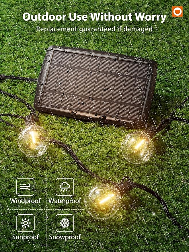 addlon 100FT Solar String Lights for Outside G50 Waterproof with USB Port Solar Patio Lights Outdoor Solar Powered LED Bulbs 3 Light Modes for Backyard Porch Garden Market Bistro Camping