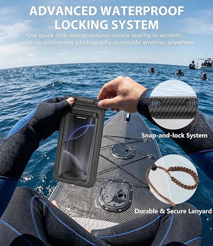 Diving Phone Case for iPhone 17 16 15 14 13 Pro Max Galaxy S25 S24 S23 Ultra, 50ft/15m Professional Waterproof Underwater Case with Real Touchscreen, Universal Camera Housing for Snorkeling (Orange)