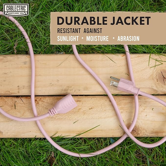 Outdoor Extension Cord 25 ft - 16 Gauge 13 Amp Heavy Duty Power Extension Cords - SJTW - Great for Small Appliances, Outdoor Lights, Garden Supplies - Pink