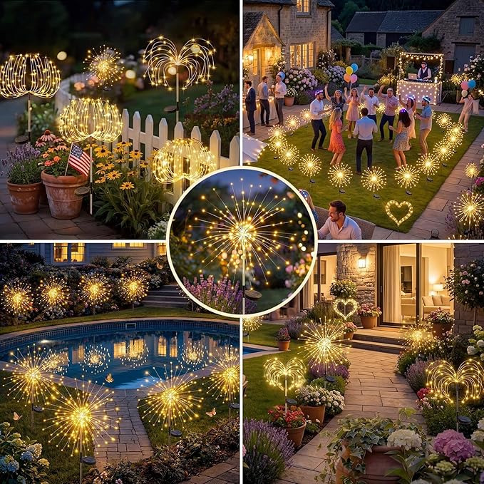 Solar Firework Lights, 10 Pack 120 LEDs 8 Lighting Modes Twinkle Solar Garden Lights Outdoor Waterproof for Yard Patio Walkway Pathway Party Wedding Balcony Decorative - Gifts for Women Mom