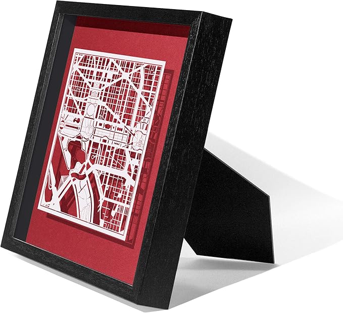 O3 Design Studio Washington D.C. Cut Map Framed, White map, Black Frame, 9x9 inches, Paper Cutting Art Work, Gift Boxed, 4 Background Color, self-Changing, Wall Art