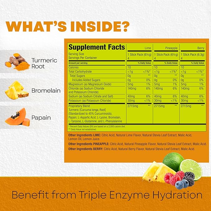Bala Total Body Wellness Drink Mix, Hydrate & Recover Variety Pack, Pineapple, Lime & Berry, 4 Per Flavor, Zero Sugar Electrolytes Powder Packets with Enzymes & Amino Acids, Turmeric Drink, 12 Count