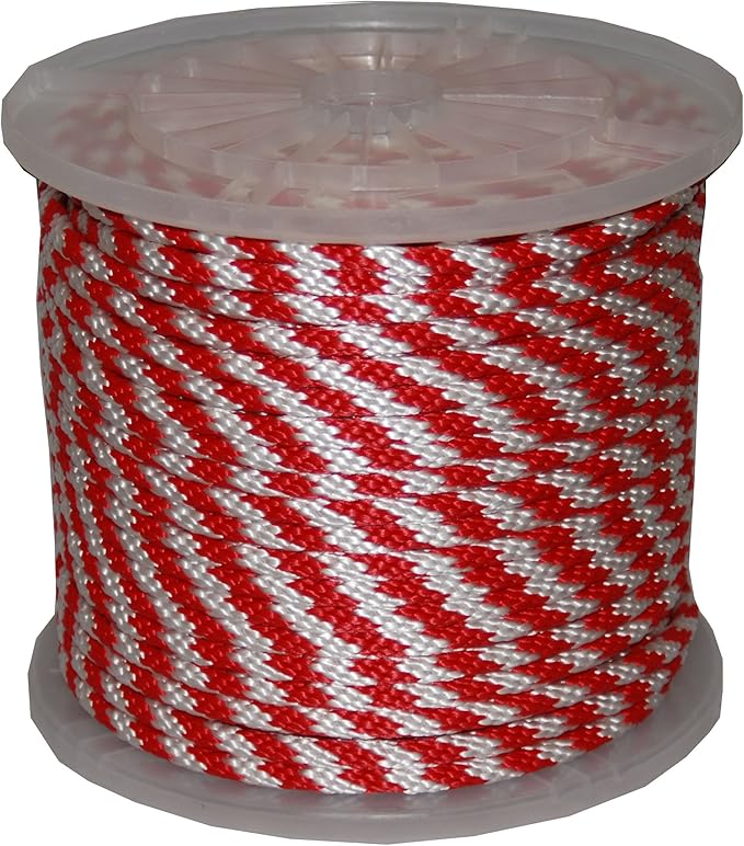 T.W Evans Cordage 98327 3/8-Inch by 300-Feet Solid Braid Propylene Multifilament Derby Rope, Red and White