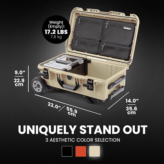 NANUK Trail 30 – 28.5L (7.5-Gallon) Waterproof Storage Box Wheeled and Modular Cargo Case for Camping, Fishing, Hunting & Outdoor Storage - Dustproof and Impact Resistant (22" x 14" x 9") – Desert Tan