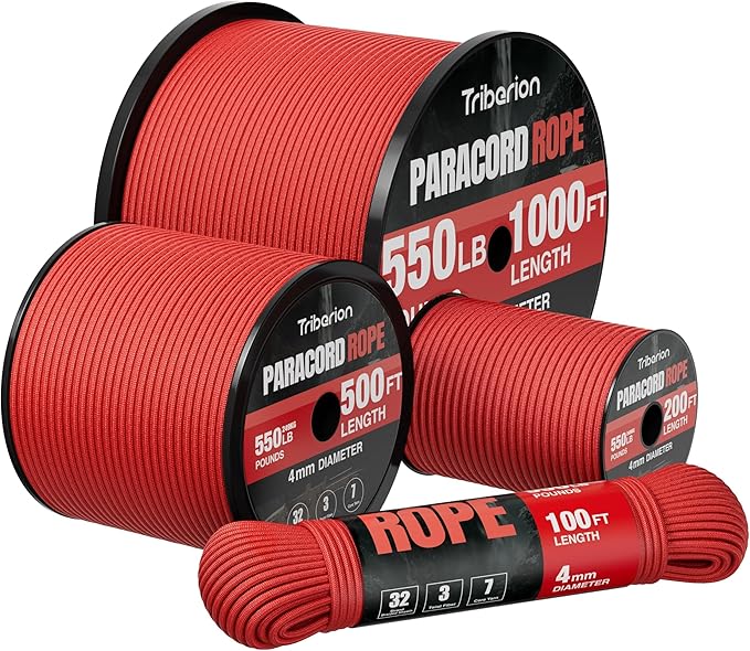 Paracord Rope 550 lb - 500ft 5/32" Parachute Cord 4MM 7-Strand para Cord - Heavy Duty Spool String for Survival,Camping Gear, Survival Bracelet, Clothesline - Red