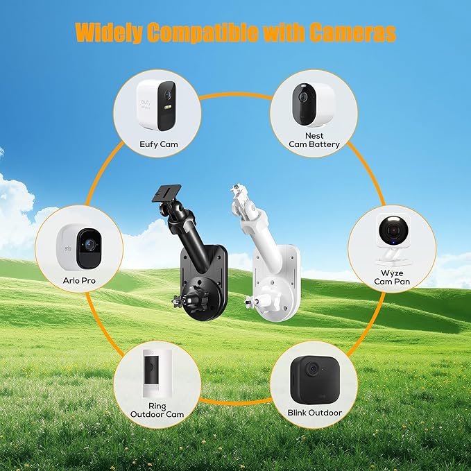 Wall Mount for Cameras and Solar Panels, 2-in-1 Mount for Ring, Blink, Eufy, Arlo, Wyze, etc Solar Panel and Cam, with Ring Stick Up Cam/Spotlight Cam/Plus/Pro(Battery), Adjustable Angle (2 Pack)