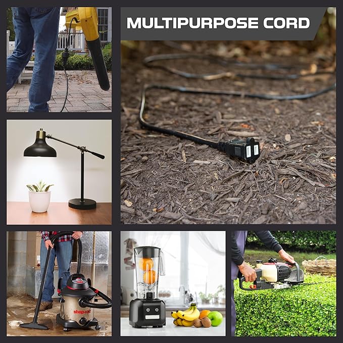 Iron Forge Cable 10 Ft Black Extension Cord, 16/2, 10 Foot Extension Cord with 2 Prong Polarized Plug, Weatherproof - Great for Outdoor & Indoor Use