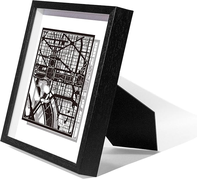 O3 Design Studio Washington D.C. Cut Map Framed, Black map, Black Frame, 9x9 inches, Paper Cutting Art Work, Gift Boxed, 2 Background Color, self-Changing, Wall Art