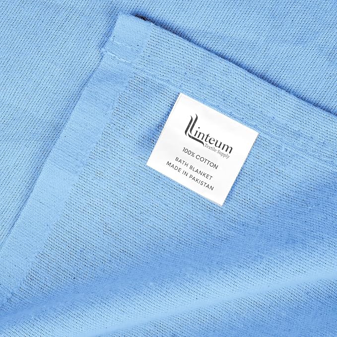 Linteum Textile 100% Cotton Hospital Patient Bath Blanket, Bed Bath Sheet, Twin Blanket Lightweight Sheet Blankets 70x90 in, 1.75 lb. Blue - 12 Pack