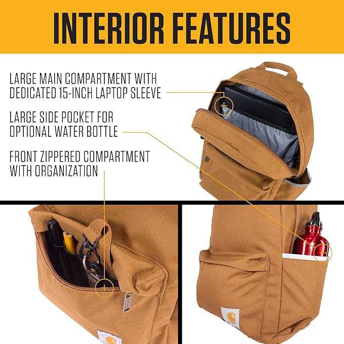 Carhartt 21L Classic Laptop Backpack, Water-Resistant Pack W/ 15" Laptop Sleeve and Organizational Compartments, Marmalade