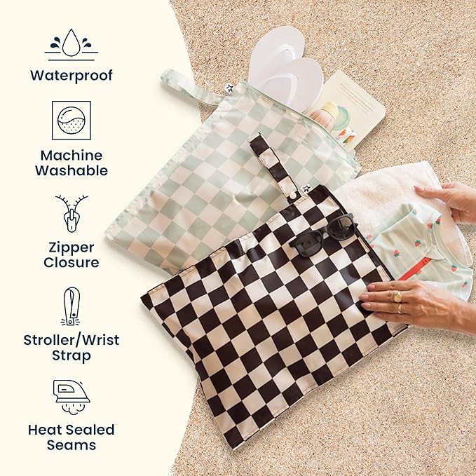 Tiny Twinkle Mess Proof Wet Bags | 2-Pack Reusable Waterproof Wet Bags for Swimsuits | Baby Clothes | Travel & Diaper Bag (Rose, Burgundy)