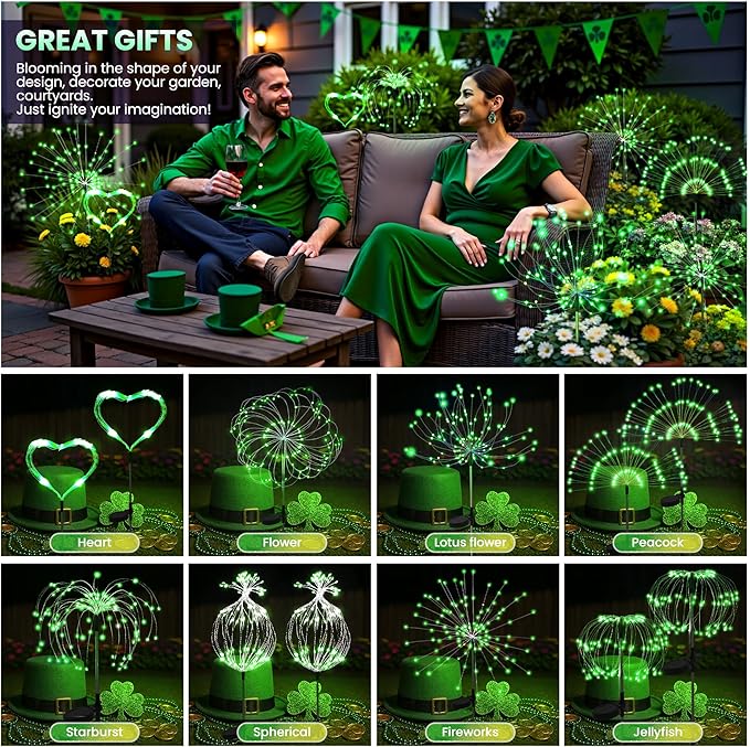 PEVOROS Garden Decor Solar Lights Outdoor,4 Pack 120LED Waterproof Colorful Solar Garden Lights Your Outdoor Decoration,Yard, Patio, Porch,Flower Pot,Pathway for 4th of July (Green)