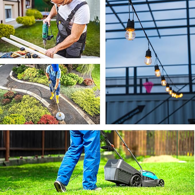 10ft Black Extension Cord, 16/3 SJTW Heavy-Duty, 10' Cable 3-Prong Grounded Plug, Weather-Resistant Power Strip, UL Listed, 13 Amp/1625 Watt Capacity, 10-Foot Extension Cords for Indoor/Outdoor