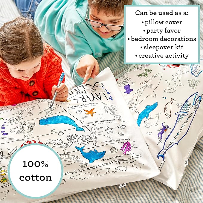 eatsleepdoodle - Coloring Pillowcase for Kids – Reusable DIY Pillow Cover with Washable Markers, Educational Arts & Crafts Activity for Boys & Girls, Fun Gift for Creative Play, Machine Washable