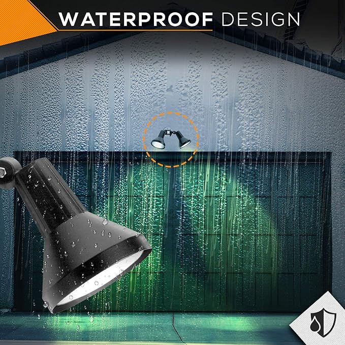 Ciata 15" Outdoor Security Flood Light 2 Head with Heavy Duty Cast Aluminum Body 150W PAR38 Weather Proof Grey Finish
