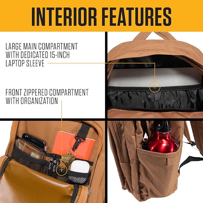 Carhartt 25L Classic Laptop Backpack, Durable Water-Resistant Pack W/ 15" Laptop Sleeve and Multiple Organizational Compartments, Port