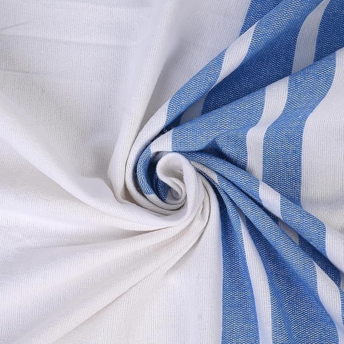 Linteum Textile Cotton Blended Hospital Patient Bath Blanket, Bed Bath Sheet, Twin Blanket Lightweight Sheet Blankets 70x90 in, 1.75 lb. White with Blue Stripes