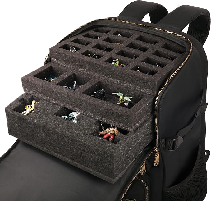 ENHANCE DnD Backpack - RPG DM Bag for Dungeons and Dragons - Travel DnD Bag Organizer fits 6-8 Books Upright, 18" Laptop/DM Screen Slot, Miniature Storage Foam Trays, Accessories Pockets, Map Strap