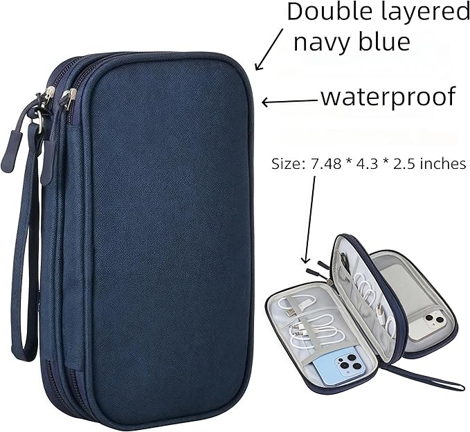 Electronic Organizer Travel Cable Accessories BagPouch Portable Waterproof Storage Bag Electronic Organizer Case for Cable, Mouse,USB Cable,Power Bank,Cord, Charger, Phone, Earphone (Dark Blue)