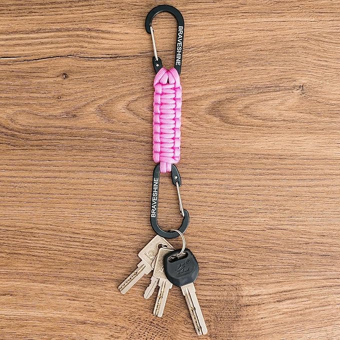 BRAVESHINE Paracord Keychain Carabiner Clip, D Ring Lanyard Hanger Stroller Hook for Water Bottle, Key, Backpacks, Men, Women