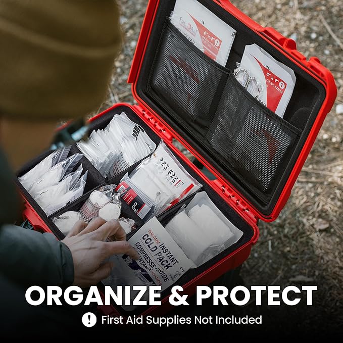 NANUK 910 Waterproof First Aid Box Empty with Lid Organizer & Dividers – Durable Medical First Aid Organizer Case, IP67-Rated, Dustproof, Impact-Resistant, Floats (14.3” x 11.1” x 4.7”) – Red
