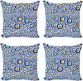 Ambesonne Evil Eye Throw Pillow Cushion Case Pack of 4, Traditional Turkish Luck Sign Symbol Pattern Vivid Bead Graphic Art, Modern Accent Double-Sided Digital Printing, 16", Orange Yellow
