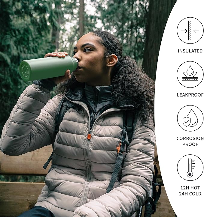 Bambaw Insulated Water Bottle 12 oz, Stainless Steel Water Bottle with Handle, For Hot & Cold Drinks, Rust-Resistant Metal, With Wide Mouth That Fits Tea Infusers (Sage Green)