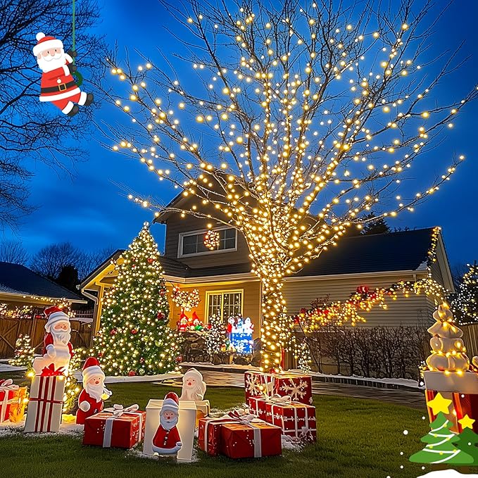 JMEXSUSS 2 Pack Solar String Lights Outdoor Waterproof, Total 66 FT 200 LED Solar Christmas Lights Outdoor, Twinkle Light for Christmas Tree Outside Garden Yard Xmas Decor, Warm White